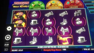 MONOPOLY MEGA MOVERS!!!!   Full play through.... casino slot game