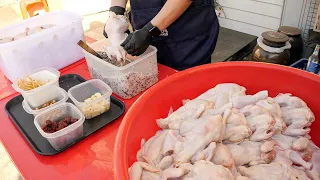 기름기 쫙~빼서 담백한 참나무 장작구이 통닭 / Non-greasy wood-fired whole chicken - Korean Street food