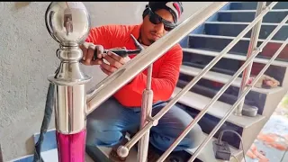 stainless steel staircase railing full installation process। 😲how to make Steel stair railing design