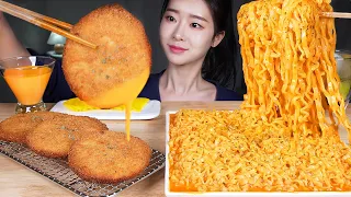 ASMR MUKBANG | Spicy Seafood Cream Noodle Ramyun X3 Super Crispy Shrimp Cutlets 🧡 Eating