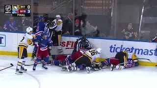 End of game scrum between the New York Rangers and Pittsburgh Penguins