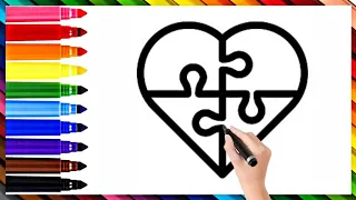 How to Draw Puzzle Colorful Heart Easy | Painting and drawing ideas for kids and toddlers