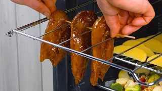 Skewer Chicken Breasts & Hang Them On An Oven Rack – Super Juicy & Crispy!