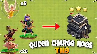 Th9 Queen Charge Hog Riders Attack Strategy | Th9 Best Attack Strategy| Th9 Mass Hogs-Clash of Clans