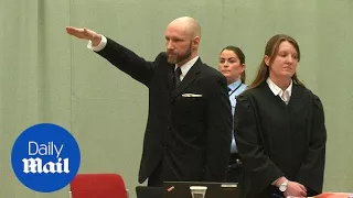 Mass killer Anders Breivik makes Nazi salute at rights appeal case - Daily Mail