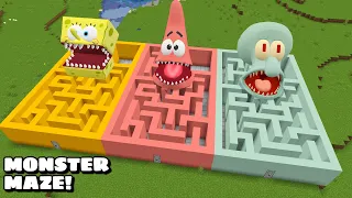 I found BIGGEST MAZE MONSTER OF SPONGEBOB PATRICK AND SQUIDWARD in Minecraft - Coffin Meme