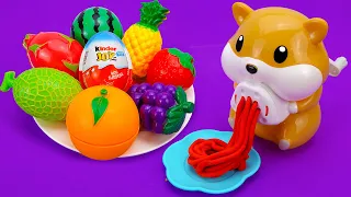 Satisfying Video l How To Make Playdoh Noddles with Surprise Egg & Fruit Cutting ASMR