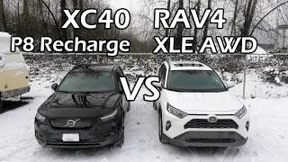 Toyota RAV4 XLE AWD VS Electric Volvo XC40 P8 Recharge. AWD Snow And Ice Hill Test!