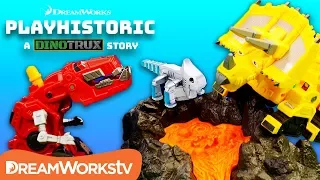 Dinotrux Ty Rux and Dozer Save Ace from a Volcano! | Dinotrux Presents PLAYHISTORIC