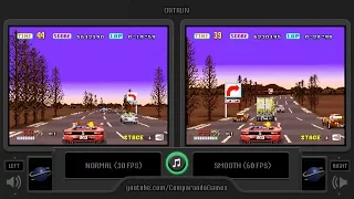 Outrun (Sega Saturn - 30 fps vs 60 fps) Side by Side Comparison (Normal vs Smooth mode)