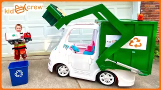Garbage truck route with kids Power Wheel and fixing Bruder trash truck toy. Educational | Kid Crew