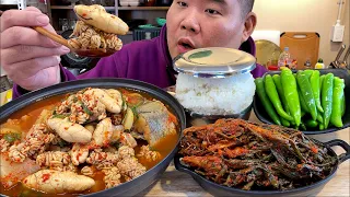 통통한 알고니듬뿍 동태고니탕 + 밥한공기 + 고들빼기김치 + 땡초 한식요리먹방 MUKBANG