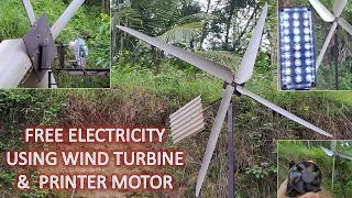 How to make powerful Wind Turbine and generate free electricity || generator from old printer motor