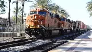 BNSF Engines Start a freight train @ Fullerton