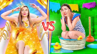 ESTUDANTES  RICO VS  POBRE || Desafio de Comidas Caras vs  Baratas por 123 GO! GOLD