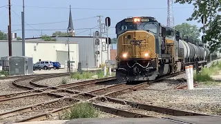 RR Diamonds, Train Horn Salutes, NS Train Waits For CSX Train To Cross Diamonds In Muncie, Indiana