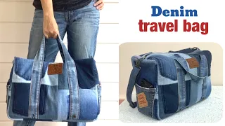 sewing diy a travel bags from scrap old jeans, old jeans reuse ideas, sewing diy a denim travel bags