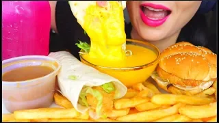 ASMR CHEESY KFC CHICKEN BURGER, TWISTER ROLL, FRIES, GRAVY, PINK DRAGONFRUIT JUICE | 肯德基咀嚼音 먹방