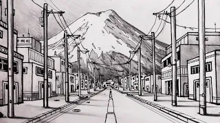 How to Draw a Road in One-Point Perspective and Street View of Mt. Fuji: Narrated