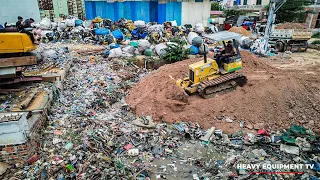 Best Land Filling Up Of Small Project With Mini Bulldozer Pushing Trash Processing The Soil