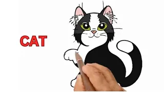 🎨 Cute Cat Drawing, Painting, Writing, Coloring and Pronunciation Step By Step for Kids! 🐱🎀