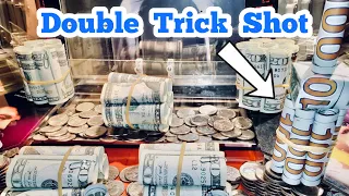 DOUBLE TRICK SHOT Inside The High Limit Coin Pusher Jackpot WON MONEY ASMR