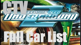 Need For Speed Underground 2 Full Car List