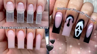 EASY HALLOWEEN POLYGEL NAILS🖤 BEGINNER FRIENDLY NAIL ART & SCREAM NAIL DESIGN | Nail Tutorial