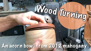 Wood turning a bowl & lid from recycled mahogany