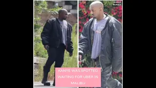 KANYE WEST WAS SPOTTED IN MALIBU WAITING FOR AN UBER AFTER INSPECTING HIS BEACH HOUSE.