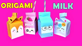 4K -HOW TO MAKE ORIGAMI KAWAII MILK BOX - 4 DIY - Unicorn, Kawaii, Fox, Strawberry - PAPER CRAFTS