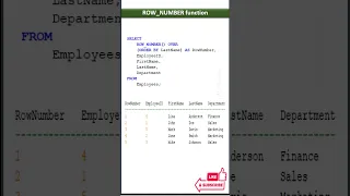 ROW Number function in SQL #shorts #sql