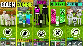 ALL FAMILY MOBS LIVE IN THE VILLAGE IN MINECRAFT HOW TO PLAY GOLEM ZOMBIE CREEPER ENDERMAN SKELETON