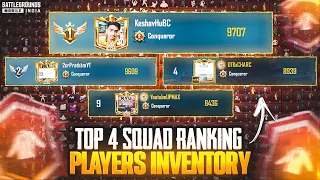 🤯50 CRORE RS WORTH SQUAD RANKING NO 1 PLAYER INVENTORY😱TOP 4 SQUAD RANKING PLAYER INVENTORY PART-2