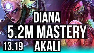 DIANA vs AKALI (MID) | 5.2M mastery, 900+ games | EUW Master | 13.19