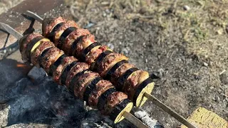 Grilled eggplant and ground beef in natureThe most delicious great kebab