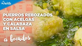 A BOCADOS: Puerros rebozadas con acelgas, calabaza y boniato + Ensaladilla de jamón y alioli