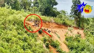 The Most Risky Job CAT D6R XL Bulldozer Opens New Road on the Edge of a Cliff