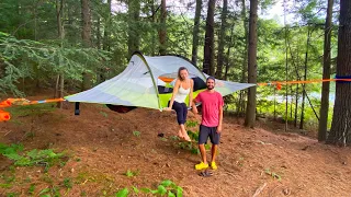 Overnight Camping In A Suspended 3-Person Tree Tent | Cooking Wild Trout Tacos