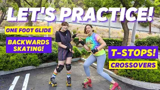 Beginner Rollerskating Practice | Crossovers, Backwards, One Foot Glide, T Stops