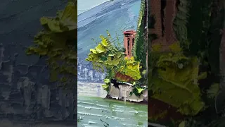 Lake Como in Italy. Original oil painting with a palette knife with impasto texture #shorts