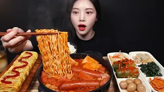 SUB)Budaejjigae mukbang ASMR full of ham, sausages & bacon! With ramyeon noodles and rice