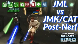 Jedi Master Luke vs Jedi Master Kenobi & Commander Ahsoka Tano Post-Nerf | SWGoH