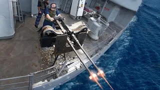 Firing US Monstrously Powerful Twin M-2 Machine Gun During Scary Exercise at Sea