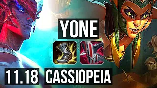 YONE vs CASSIOPEIA (MID) | 7/0/3, 600+ games, Godlike | NA Grandmaster | v11.18