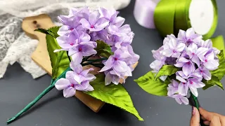 DIY hidrangea flowers from satin ribbon/how to make beautifull flower with satin ribbon easily