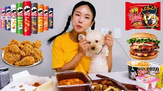 엽떡 로제떡볶이 먹방! SPICY Rose Sauce Tteokbokki MUKBANG 중국당면, 베이컨, 주먹밥, 핫도그, 버터꿀봉 하이유의 리얼먹방 | BBU TV