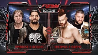 WWE RAW 12/7/15 - Roman Reigns & Dean Ambrose vs Sheamus & Kevin Owens Match