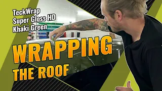 Super gloss car wrap. Roof wrapping. Vinyl wrap installation.