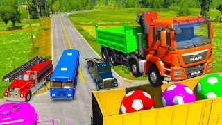 LONG CARS vs POTHOLES with LAVA - Big & Small: Mcqueen with Spinner Wheels vs Thomas Trains - BeamNG